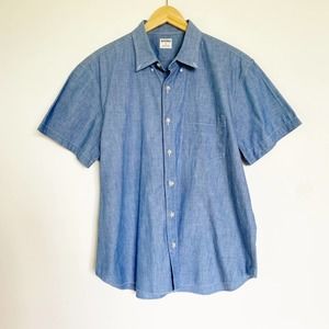 Bonobos Blue Chambray 100% Cotton Short Sleeves Button-Down Shirt Men's Size L